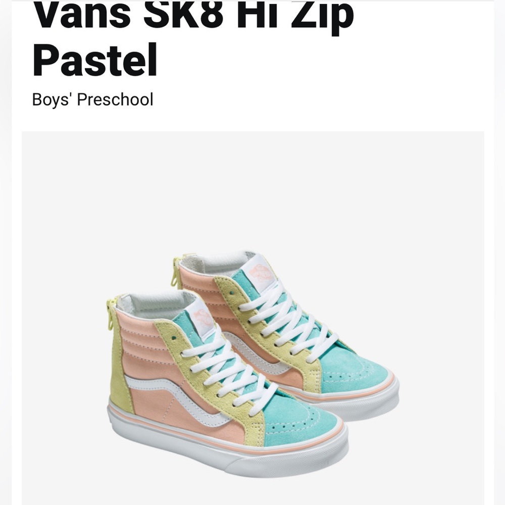 NWOT Vans SK8 Hi Zip Pastel sz 2 kids high top